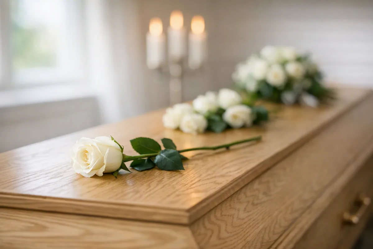 Una rosa blanca depositada sobre la tapa del féretro en la despedida